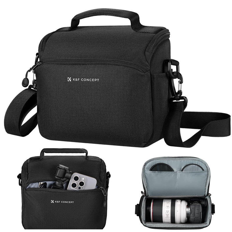 K&F Concept Camera Sling Bag Small Crossbody Camera Case DSLR/SLR/Cute Compact Shoulder Photography Bags for Photographers Black