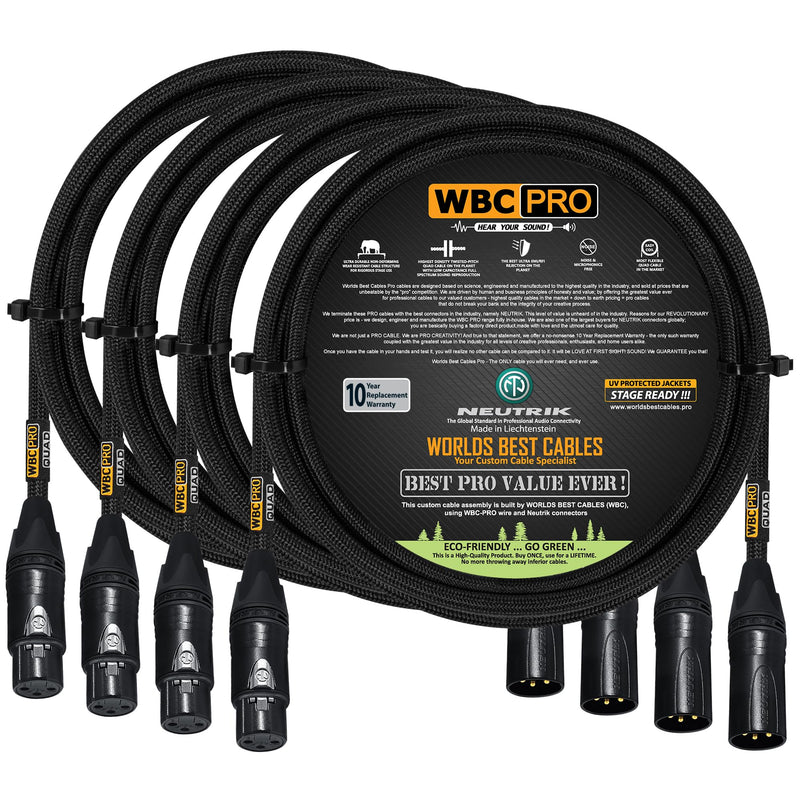 [AUSTRALIA] - 4 Units - 5 Foot - WBC-PRO-Quad Ultra-Silent Ultra-Flexible Balanced Star-Quad Cable with Neutrik Male & Female XLR Plugs & Black Tweed Jacket 