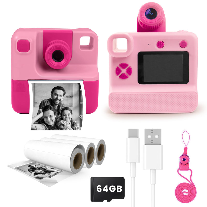 GabbaGoods Instant Print Kids Camera For 3 4 5 6 7 8 9 Year Old Kids With 32GB SD Card, Instant Thermal Print Feature Best For Gift On Christmas/Birthday/Holiday | Toddler Camera | Kids Digital Camera Pink