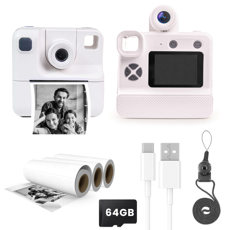 GabbaGoods Instant Print Kids Camera For 3 4 5 6 7 8 9 Year Old Kids With 32GB SD Card, Instant Thermal Print Feature Best For Gift On Christmas/Birthday/Holiday | Toddler Camera | Kids Digital Camera White