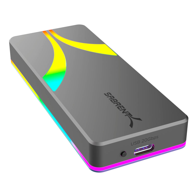 SABRENT Rocket RGB NVMe & SATA M.2 SSD Enclosure, 20Gbps (EC-RGBG) | USB-C 3.2 Gen 2x2 20Gbps; tool-free; UASP; RGB LED; aluminum; 2230-2280; plug & play Multicolor