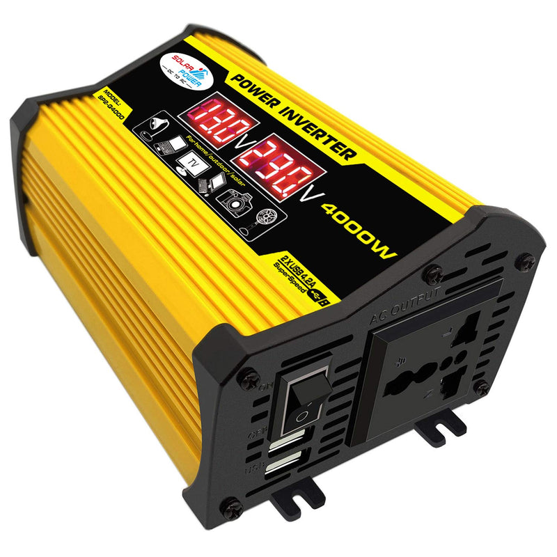 YUHOME Modified Sine Wave Inverter High Frequency 4000W Peak Power Watt Power Inverter DC 12V to AC 110V Converter Car Power Charger Inverter with 2.1A Dual USB Port Battery Clips Display Screen