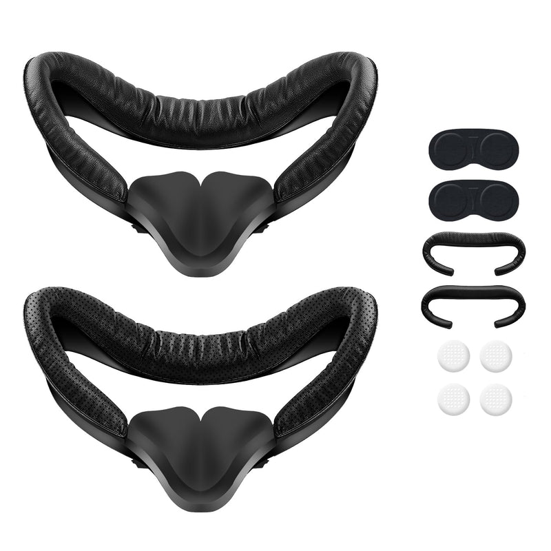 Face Pad for Oculus Quest 2, 2 Set VR Accessories for Meta Quest 2, Face Cover Replacement Set with Comfortable Leather Foam Face Cushion, Lens Cover, Nose Pad and Thumb Stick Caps