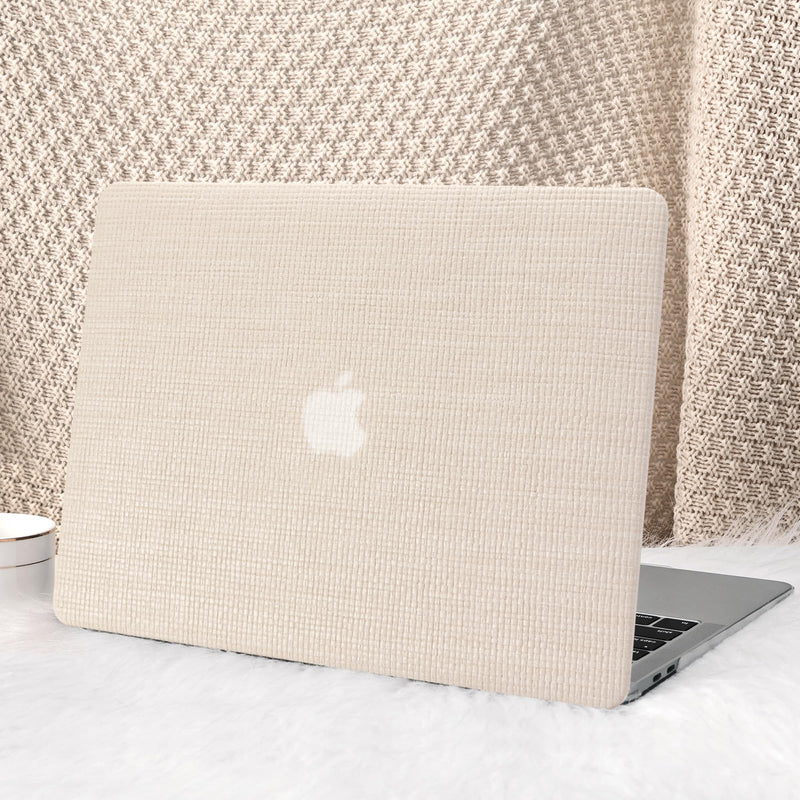 Seorsok Compatible with MacBook Air 13 Inch Case2022 2021 2020 2019 2018 Release A1932 A2179 M1 A2337 Touch ID,Elegant Leather Plastic Hard Shell Case with Transparent Keyboard Cover,Beige Woven Air13（A1932 A2179 M1 A2338） Beige