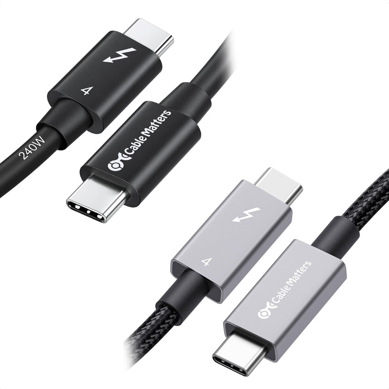 Cable Matters [Intel Certified 40Gbps Thunderbolt 4 Cable 3.3ft with 8K Video and 240W Charging & [Intel Certified] Braided 40Gbps Thunderbolt 4 Cable 3.3ft Black, with 240W Charging Power Delivery a