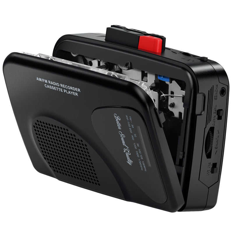 Cassette Player Tape Recorders AM/FM Radio, Portable Tape Player Records Built in Speakers Manual Record - 2AA Battery Or DC 5V Supply with 3.5MM Earphone- Black