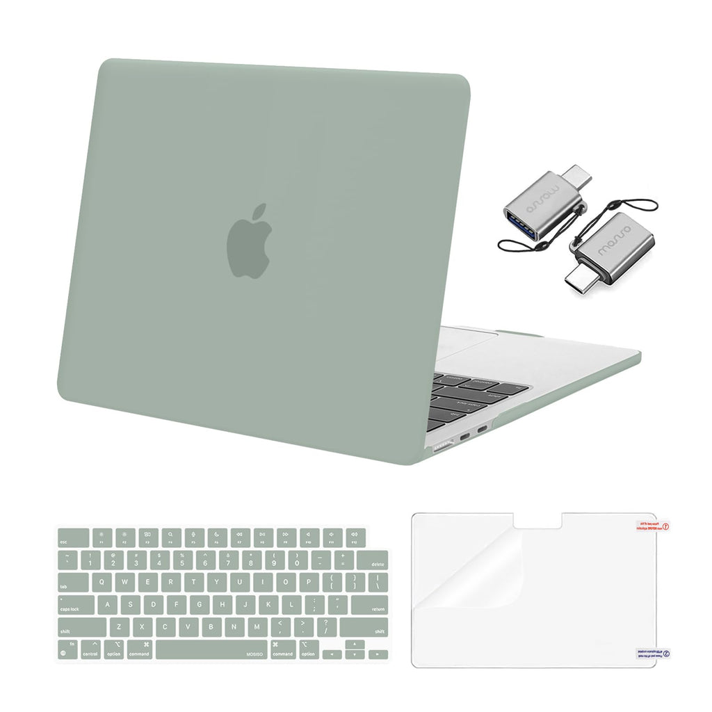 MOSISO Compatible with MacBook Air 13.6 inch Case 2022 2023 2024 Release M3 A3113 M2 A2681 with Touch ID, Plastic Hard Shell Case&Keyboard Cover&Screen Protector&Type C Adapter 2 Pack, Antique Green