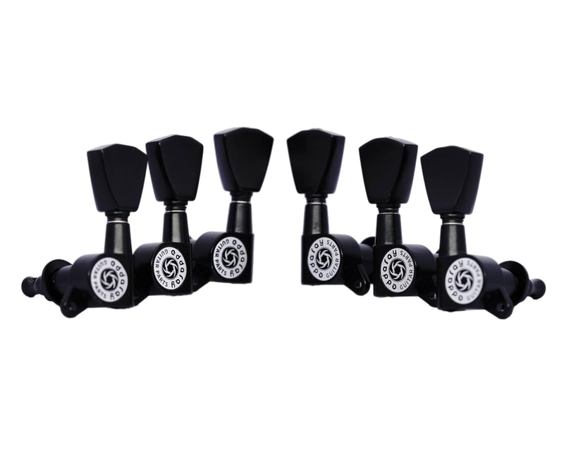 [AUSTRALIA] - Guitar Machine Heads (3R + 3L) - 1:15 Gear Ratio Sealed Tuning Key Pegs String Tuners Set with Tulip Shaped Knob Replacement (E-1004, Black) 