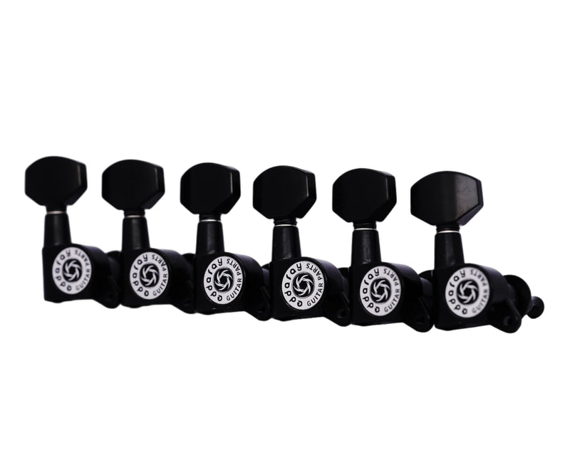 6 In-line Guitar Machine Heads 6 Right Hand – 1:15 Gear Ratio Sealed Tuning Key Pegs Tuners Set with Hexagonal Shaped Knob Replacement, (E-1001, Black) 6 for Right