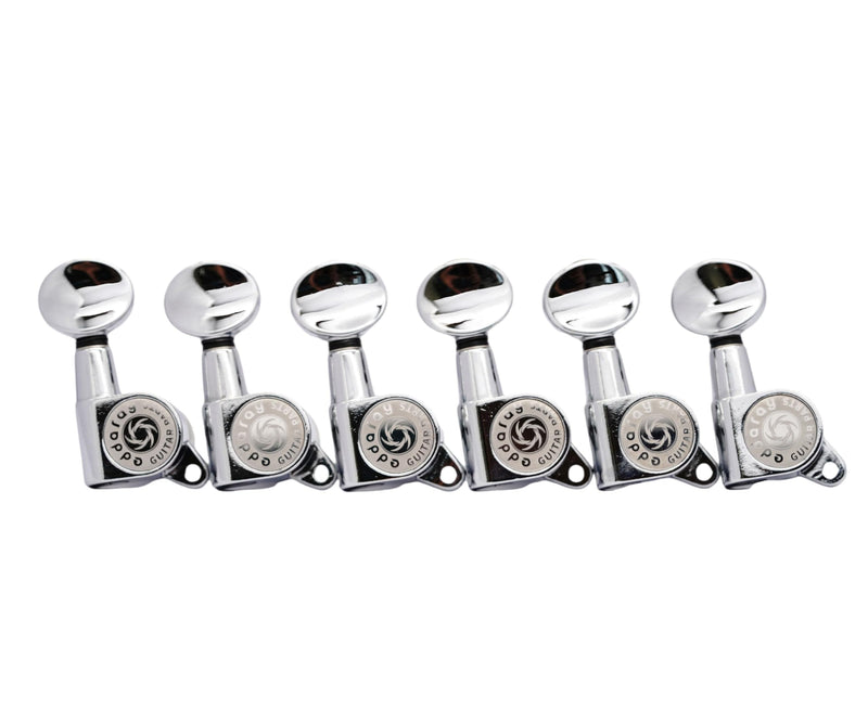 6 Inline Vintage Guitar Machine Heads - 1:15 Gear Ratio Sealed Tuning Key Pegs Tuners with Oval Shaped Button Replacement(E-1006, Chrome)