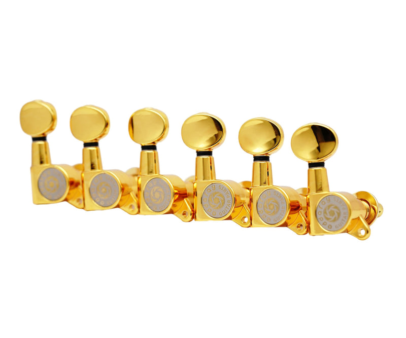[AUSTRALIA] - 6 Inline Vintage Guitar Machine Heads - 1:15 Gear Ratio Sealed Tuning Key Pegs Tuners with Oval Shaped Button Replacement(E-1006, Gold) 