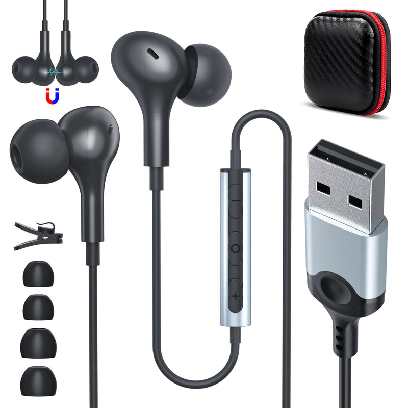 USB Headset with Microphone for PC 7.5 Ft Cable, USB A Headphones for Computer, Wired USB Earbuds with Mute in-Line Stereo Noise Canceling Call Cord Earphones for Laptop Dell Lenovo Surface PS5 Switch Black