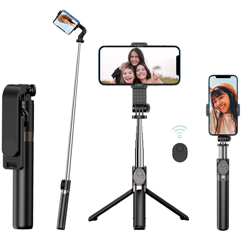 Selfie Stick, 40"" Selfie Stick Tripod with Remote All in one Portable Phone Tripod Stand Compatible for iPhone and Android Cell Phone, Black