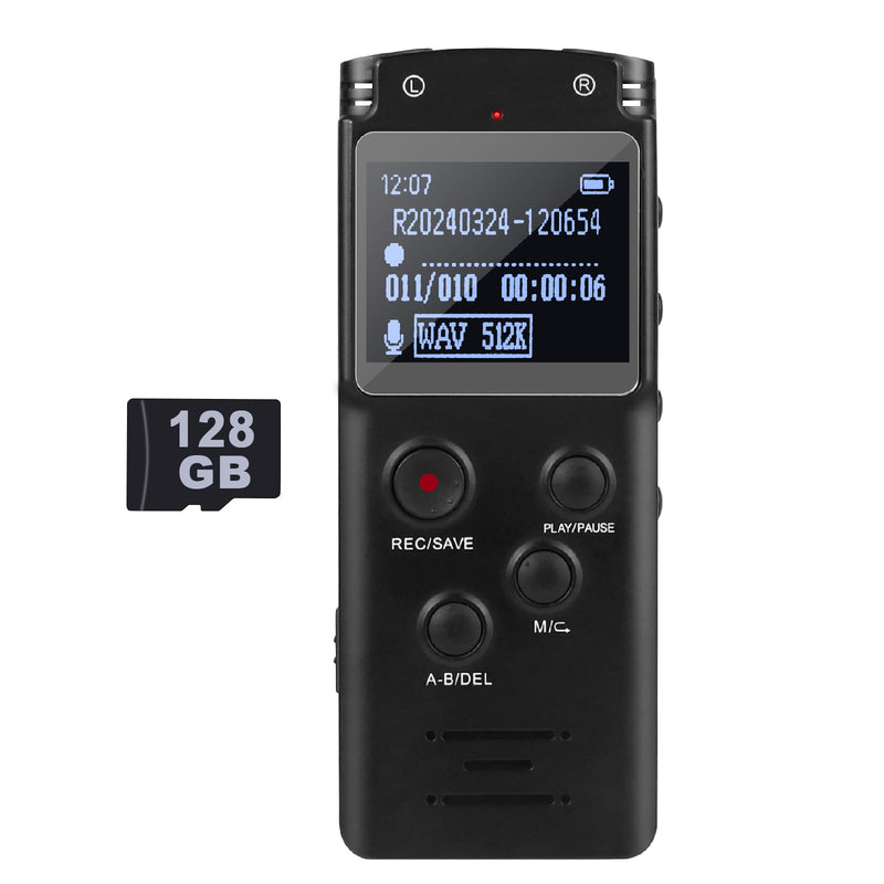 128GB Ultra-Large Screen Digital Voice Recorder Voice Activated Recorder for Lectures Meetings Classes, Audio Recorder with Playback, Password, Variable Speed, Tape Recorder USB Charge, MP3