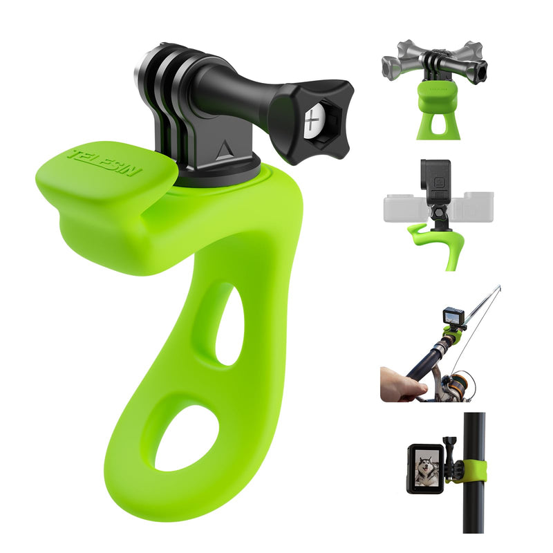 TELESIN Camera Flexible Mount 360 Strap Mount Wrap Band for GoPro Insta360 DJI Action Osmo Pocket Bike Motorcycle Handlebar Roll Bar Tube Clip Holder Attach Accessories Green