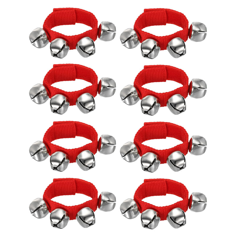 PATIKIL 8pcs Wrist Bells, Jingle Bells Ankle Bells Wrist Bells Bracelet Percussion Instruments Musical Rhythm Band 4 Silver Bells for Party Christmas, Dark Red