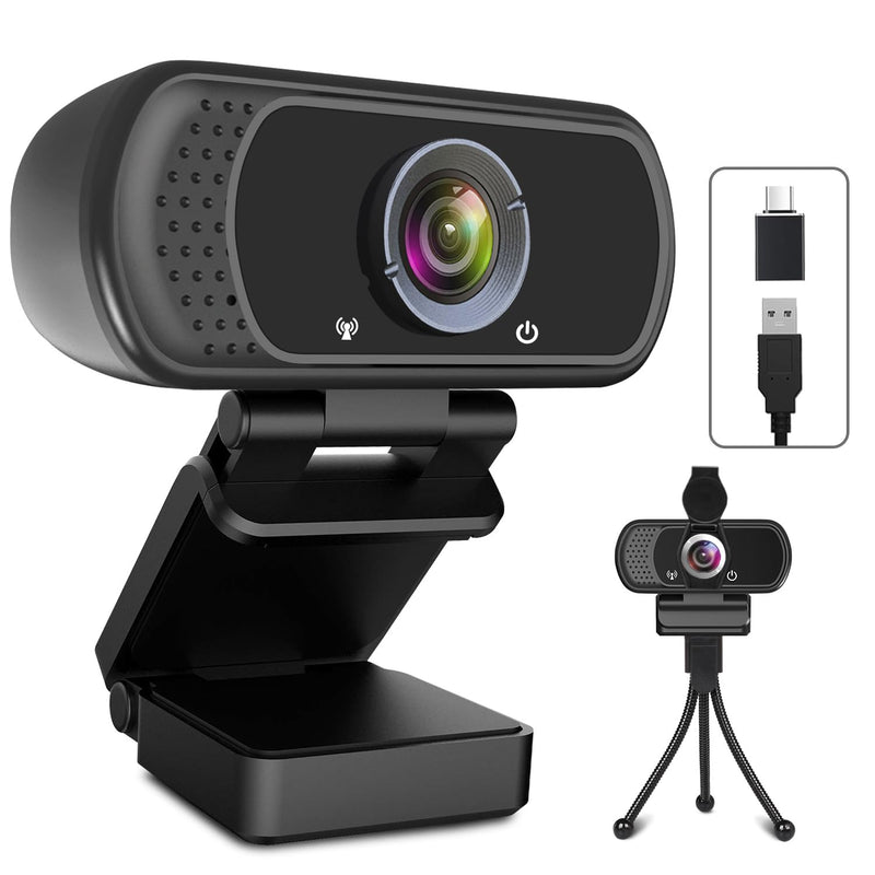 USB C Webcam for PC: 1080P HD Web Cam with Mic,Computer Camera with Privacy Cover & Tripod Stand for MAC Desktop Laptop, Wide Angle Webcam Pro Streaming Web Camera for Zoom/Skype/Teams/Webex USB-C Webcam with Cover & Tripod