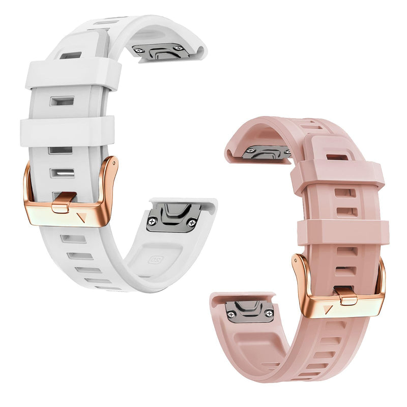 20mm Watch Band for Garmin fenix 5s 6s 7s, Quickfit 20 Bands Rose Gold Silicone WHITE and DUST ROSE Bundle