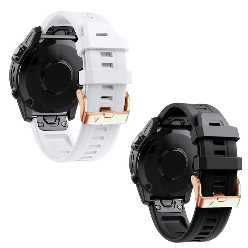 20mm Watch Band for Garmin fenix 5s 6s 7s, Quickfit 20 Bands Rose Gold Silicone WHITE and BLACK Bundle