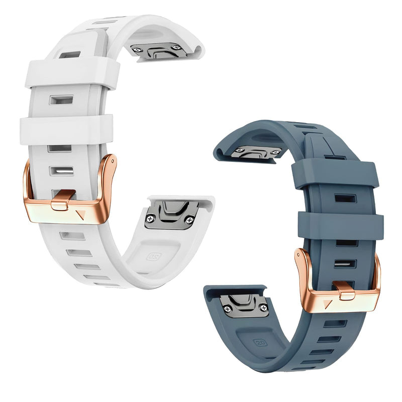 20mm Watch Band for Garmin fenix 5s 6s 7s, Quickfit 20 Bands Rose Gold Silicone WHITE and CAPTAIN BLUE Bundle