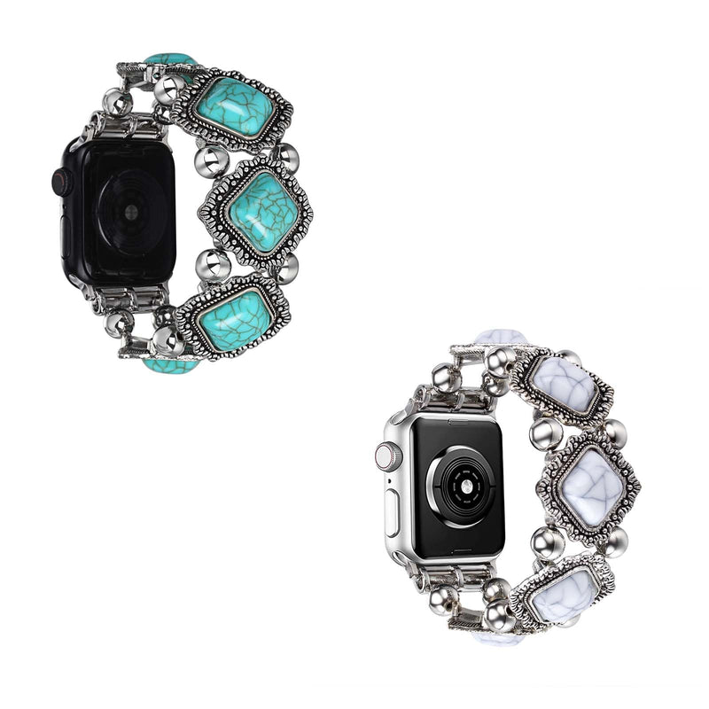 Turquoise Bracelet Band Compatible with Apple Watch Band 38mm 40mm 41mm, Bohemian Vintage Western Jewelry Wristband for iWatch SE Series 9 8 7 6 5 4 3 2 1 Ultra &2