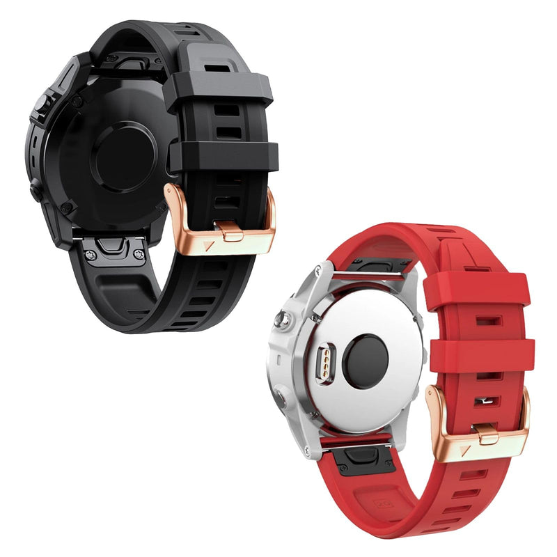 20mm Watch Band for Garmin fenix 5s 6s 7s, Quickfit 20 Bands Rose Gold Silicone BLACK and RED Bundle