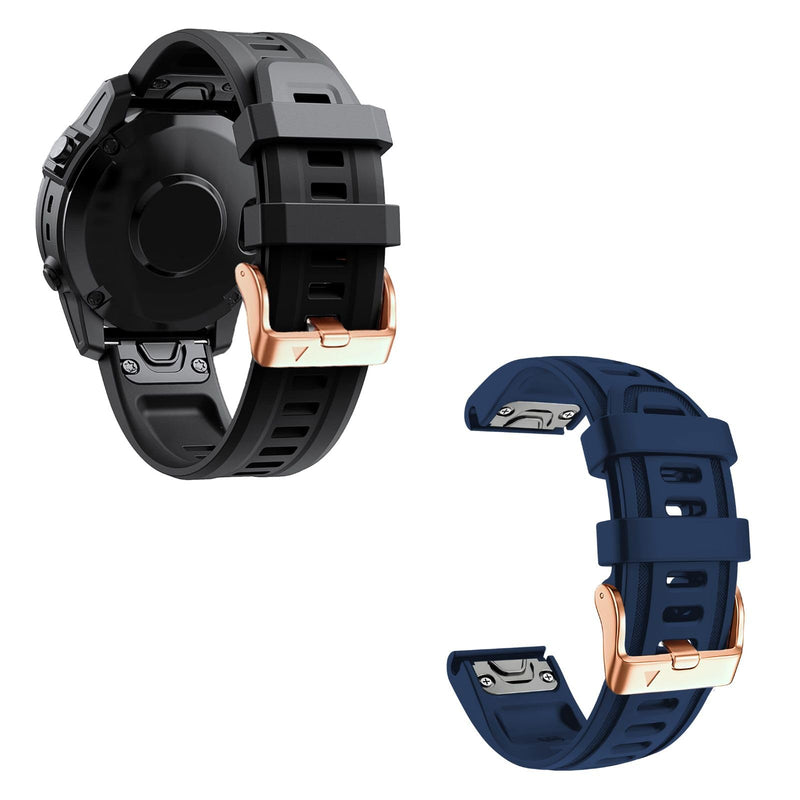 20mm Watch Band for Garmin fenix 5s 6s 7s, Quickfit 20 Bands Rose Gold Silicone BLACK and Limed Spruce Bundle