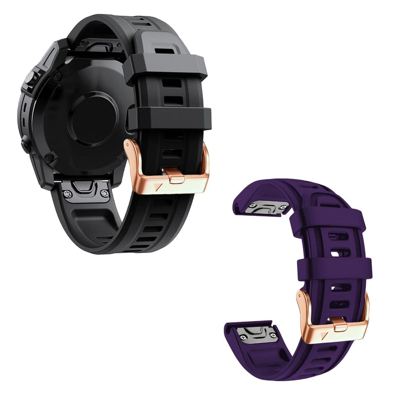 20mm Watch Band for Garmin fenix 5s 6s 7s, Quickfit 20 Bands Rose Gold Silicone BLACK and PURPLE Bundle