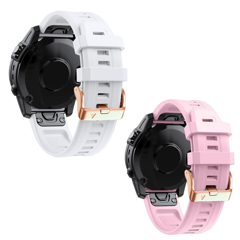 20mm Watch Band for Garmin fenix 5s 6s 7s, Quickfit 20 Bands Rose Gold Silicone WHITE and PINK Bundle