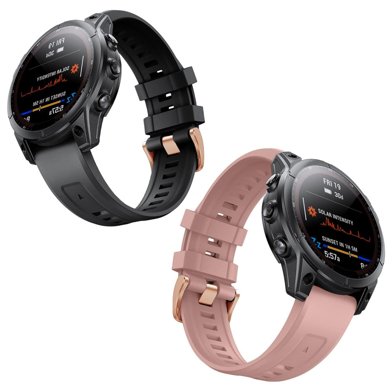 20mm Watch Band for Garmin fenix 5s 6s 7s, Quickfit 20 Bands Rose Gold Silicone BLACK and DUST ROSE Bundle