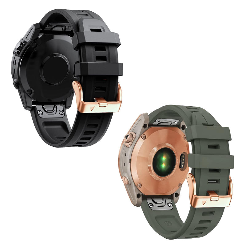 20mm Watch Band for Garmin fenix 5s 6s 7s, Quickfit 20 Bands Rose Gold Silicone BLACK and ARMY GREEN Bundle