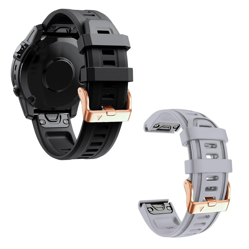 20mm Watch Band for Garmin fenix 5s 6s 7s, Quickfit 20 Bands Rose Gold Silicone BLACK and GREY Bundle