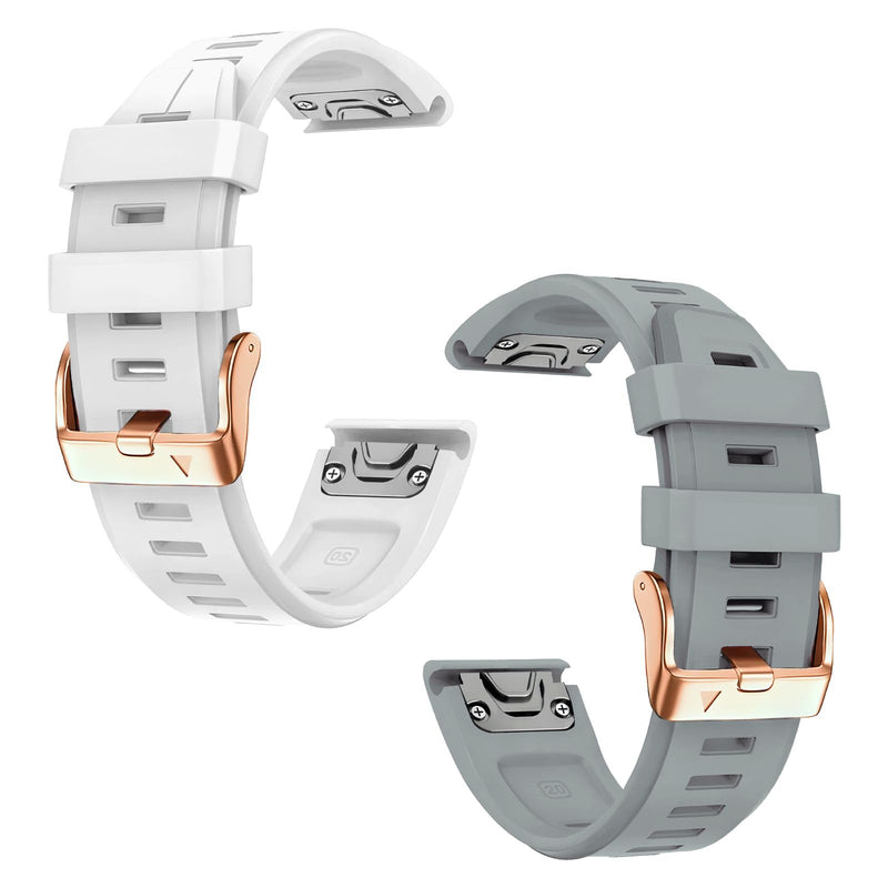 20mm Watch Band for Garmin fenix 5s 6s 7s, Quickfit 20 Bands Rose Gold Silicone WHITE and GREY Bundle