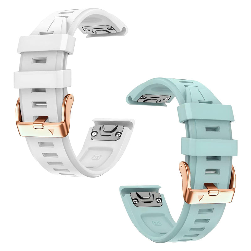 20mm Watch Band for Garmin fenix 5s 6s 7s, Quickfit 20 Bands Rose Gold Silicone WHITE and SEA FOAM Bundle