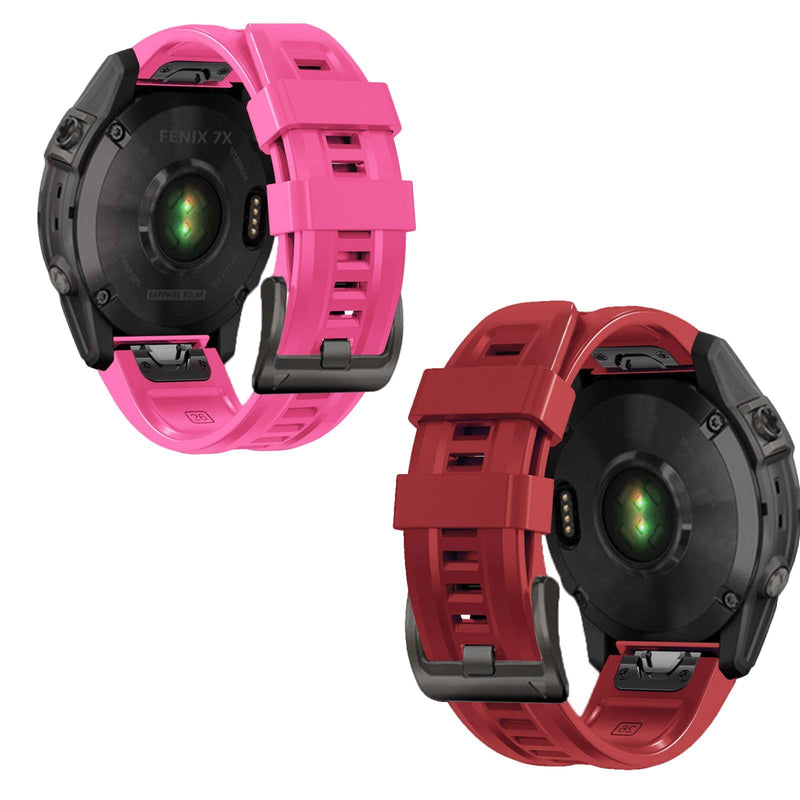 26mm watch band for garmin fenix 5x 6x 7x 3 hr quickfit 26 watch band for garmin women men silicone Pink and Red bundle
