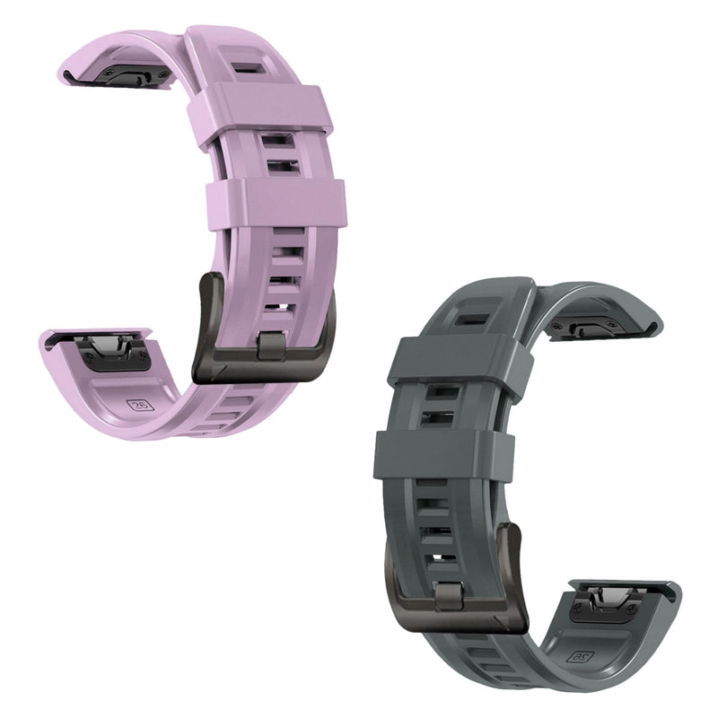 26mm watch band for garmin fenix 5x 6x 7x 3 hr quickfit 26 watch band for garmin women men silicone Purple and Grey Bundle