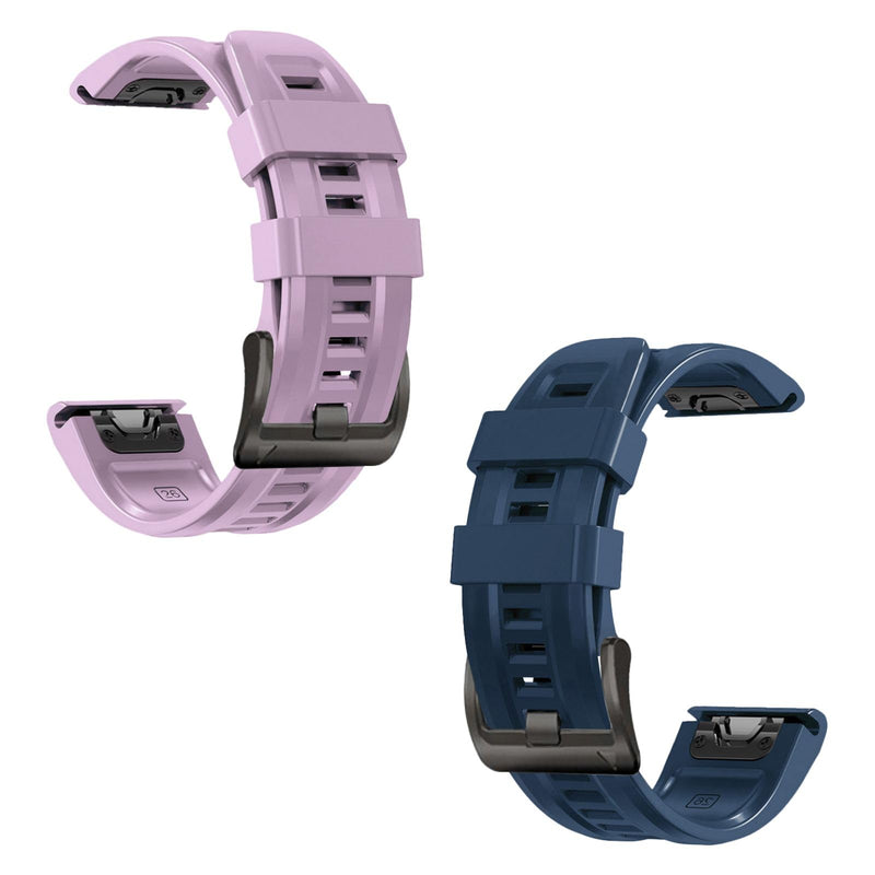 26mm watch band for garmin fenix 5x 6x 7x 3 hr quickfit 26 watch band for garmin women men silicone Purple and Dark Blue Bundle