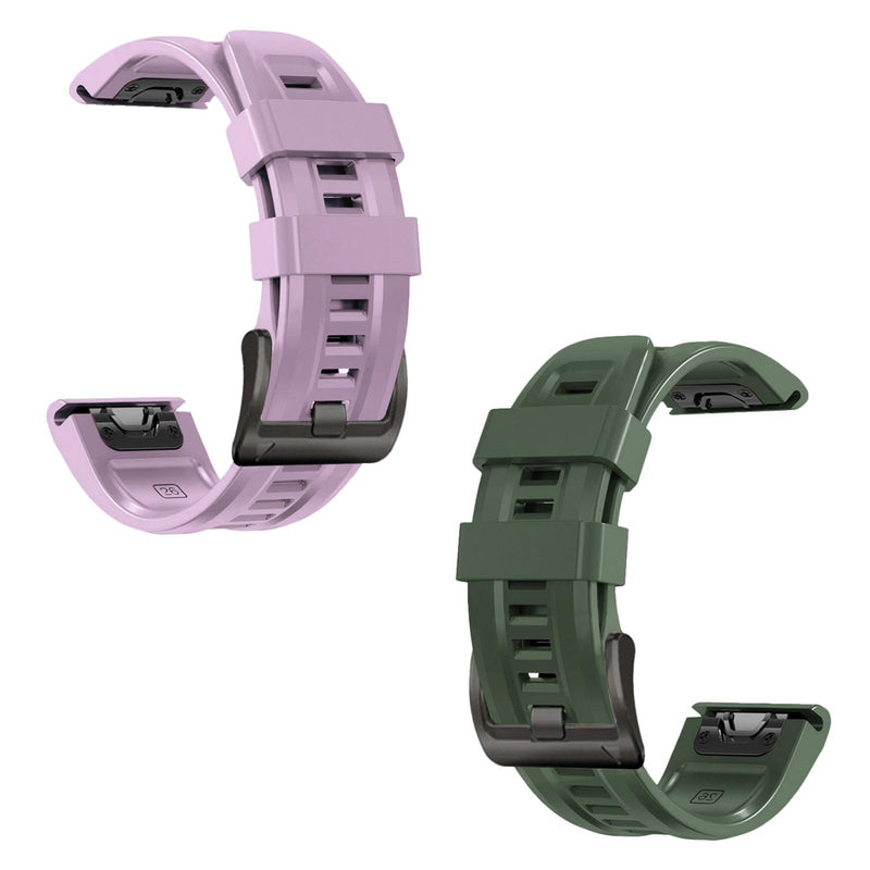 26mm watch band for garmin fenix 5x 6x 7x 3 hr quickfit 26 watch band for garmin women men silicone Purple and Army Green Bundle