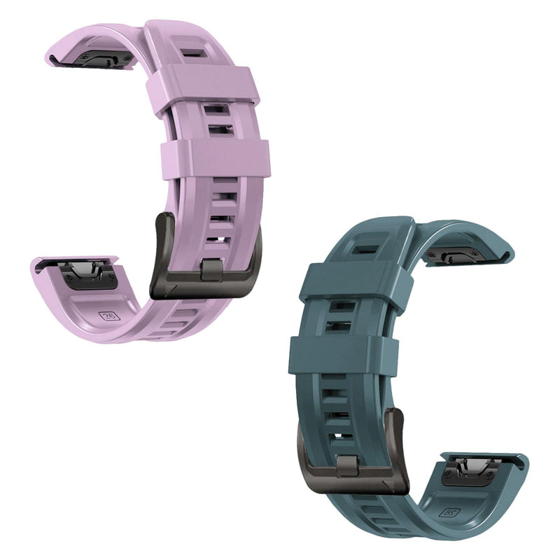 26mm watch band for garmin fenix 5x 6x 7x 3 hr quickfit 26 watch band for garmin women men silicone Purple and Greyish Turquoise bundle