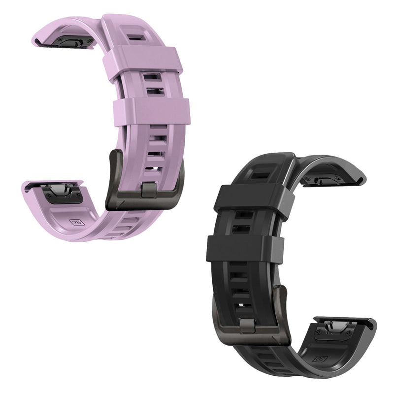 26mm watch band for garmin fenix 5x 6x 7x 3 hr quickfit 26 watch band for garmin women men silicone Purple and Black Bundle