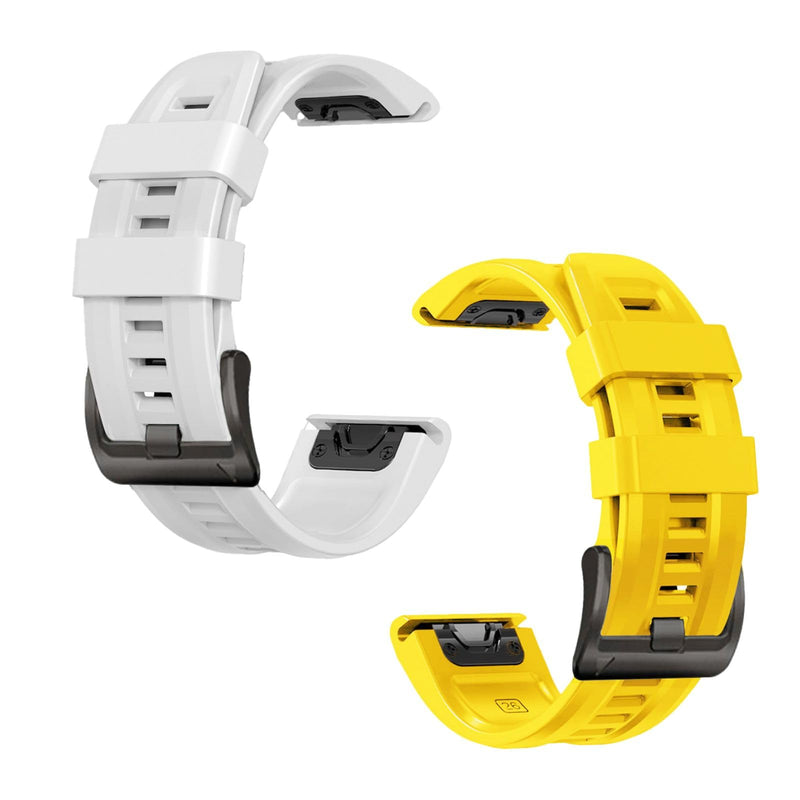 26mm watch band for garmin fenix 5x 6x 7x 3 hr quickfit 26 watch band for garmin women men silicone White and Yellow Bundle