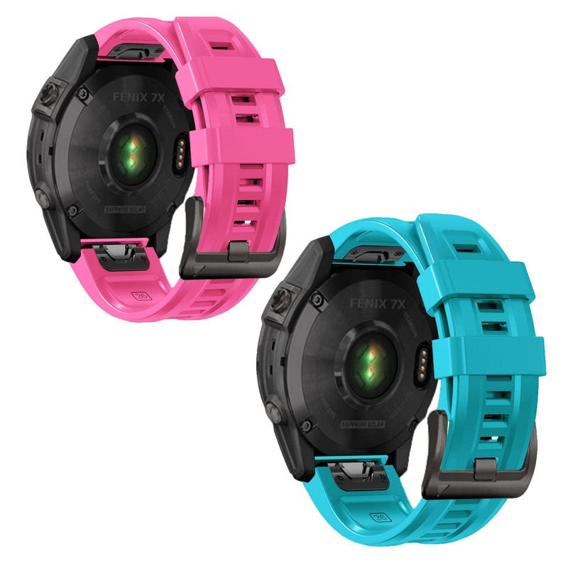 26mm watch band for garmin fenix 5x 6x 7x 3 hr quickfit 26 watch band for garmin women men silicone Pink and Cyan Blue bundle