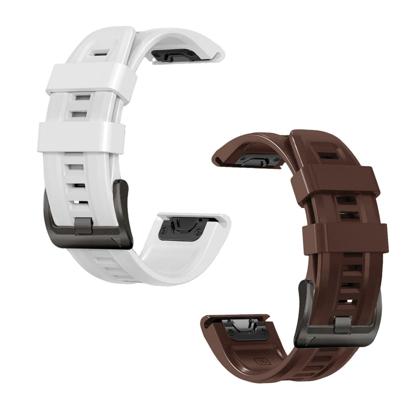 26mm watch band for garmin fenix 5x 6x 7x 3 hr quickfit 26 watch band for garmin women men silicone White and Brown Bundle