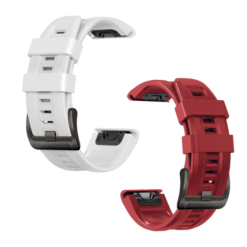 26mm watch band for garmin fenix 5x 6x 7x 3 hr quickfit 26 watch band for garmin women men silicone White and Red Bundle