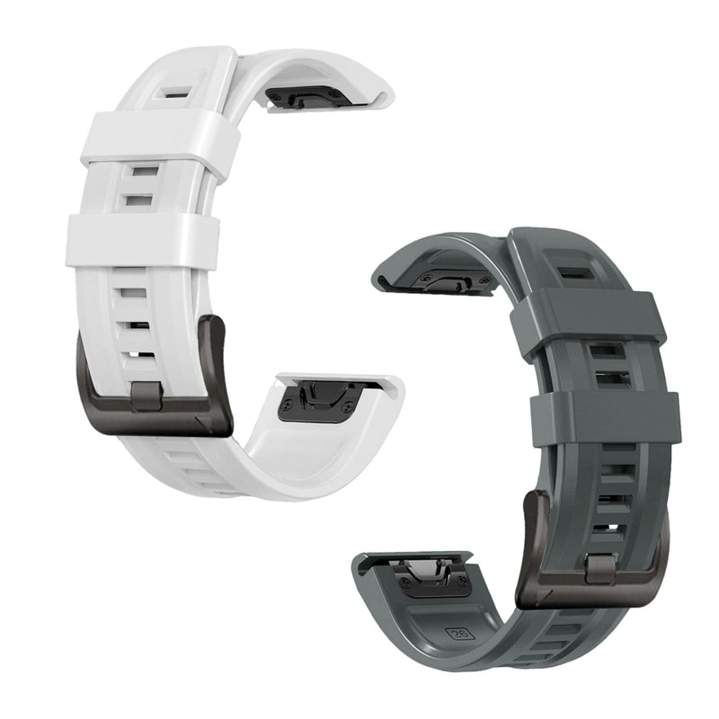 26mm watch band for garmin fenix 5x 6x 7x 3 hr quickfit 26 watch band for garmin women men silicone White and Grey Bundle