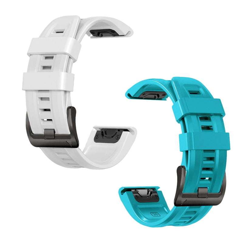 26mm watch band for garmin fenix 5x 6x 7x 3 hr quickfit 26 watch band for garmin women men silicone White and Blue Bundle
