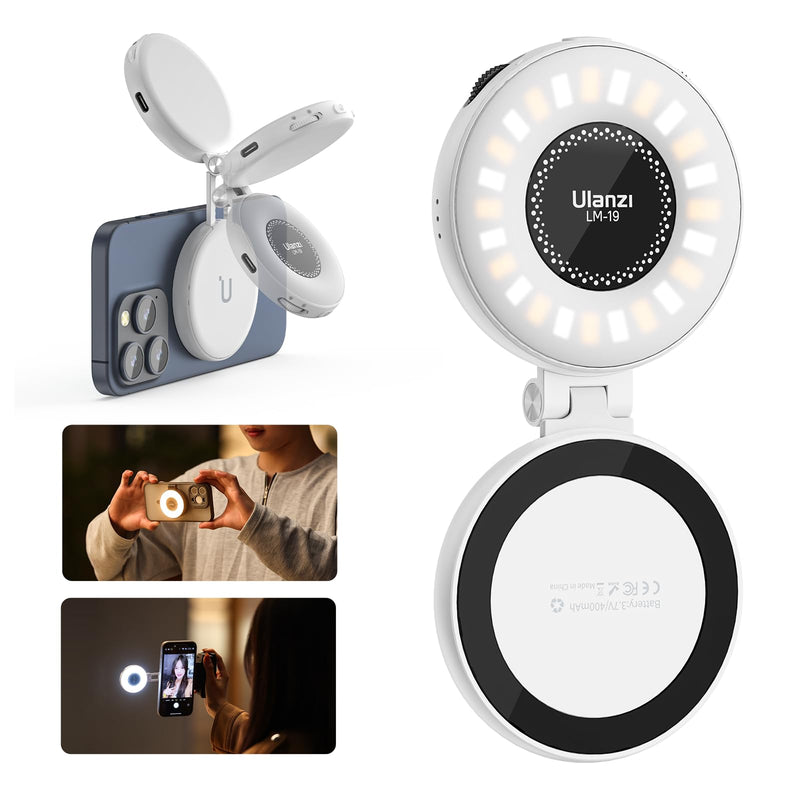 ULANZI Magnetic Selfie Light White, LED Fill Light Compatible with Magsafe, LED Selfie Ring Light Included Sticky Ring for Phones, for Selfies/Photography/TikTok/Zoom Calls/Video Conference Color