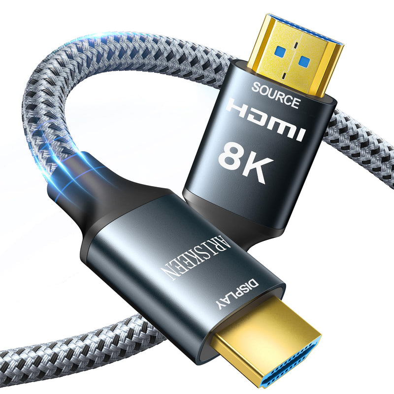 ARISKEEN 8K HDMI Cable 60FT, 48Gbps High Speed Fiber Optic HDMI 2.1 Cable, 8K 60Hz, 4K 120Hz Support for HDR 10, HDCP 2.2 2.3, Unidirectional Braided HDMI Cord Compatible with Laptop/HDTV - 60 Feet 1