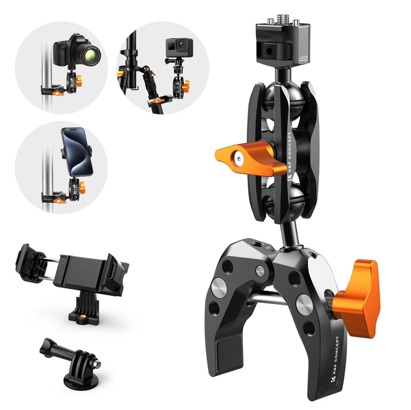 [AUSTRALIA] - K&F Concept MS13 Magic Arm with Super Clamp, Super Clamp with two 360° ball heads, 1/4" thread and 1/4" screw compatible with Camera, Phone, GoPro, Tripod Super Clamp with Magic Arm 