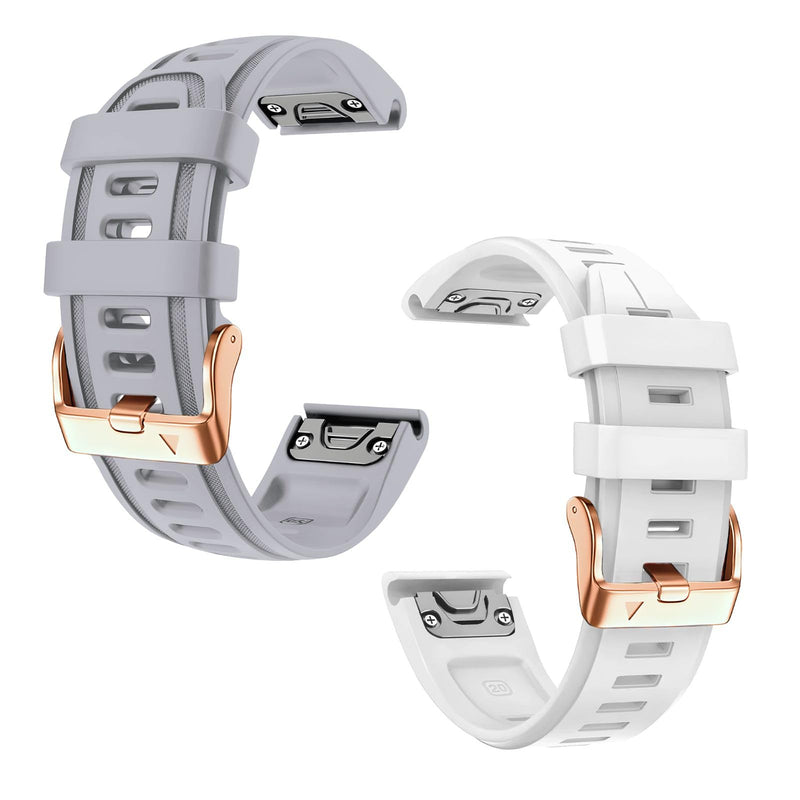 20mm Watch Band Replacement for Garmin fenix 5S/5S Plus/6S/7S/Instinct 2S/D2，Quick Fit silicone with rosegold buckle, GREY and White Bundle